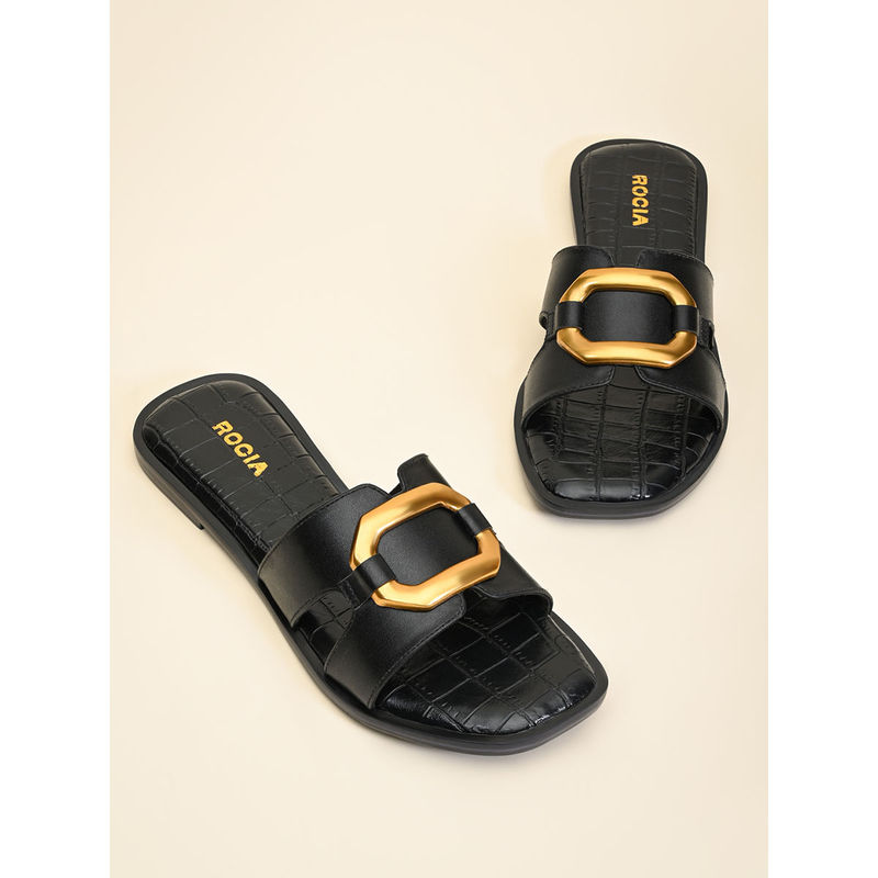 ROCIA Black Women Casual Buckled Flats (EURO 36)