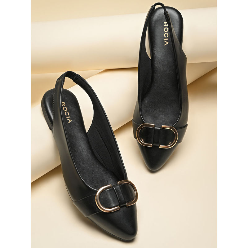 ROCIA Black Women Buckled Flat Mules (EURO 38)