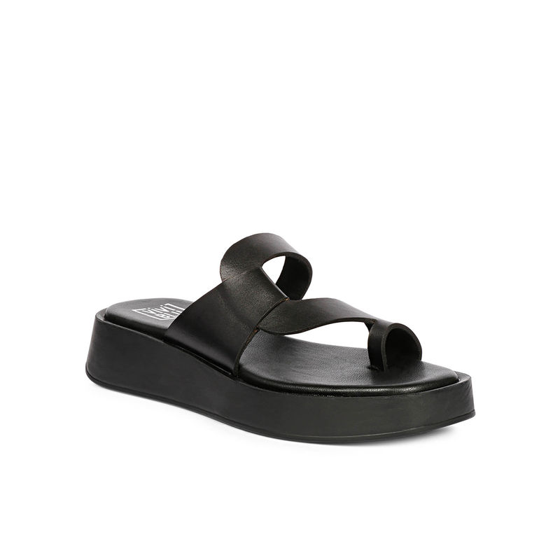Viviblu Women Black Leather Platform Sandals (EURO 36)