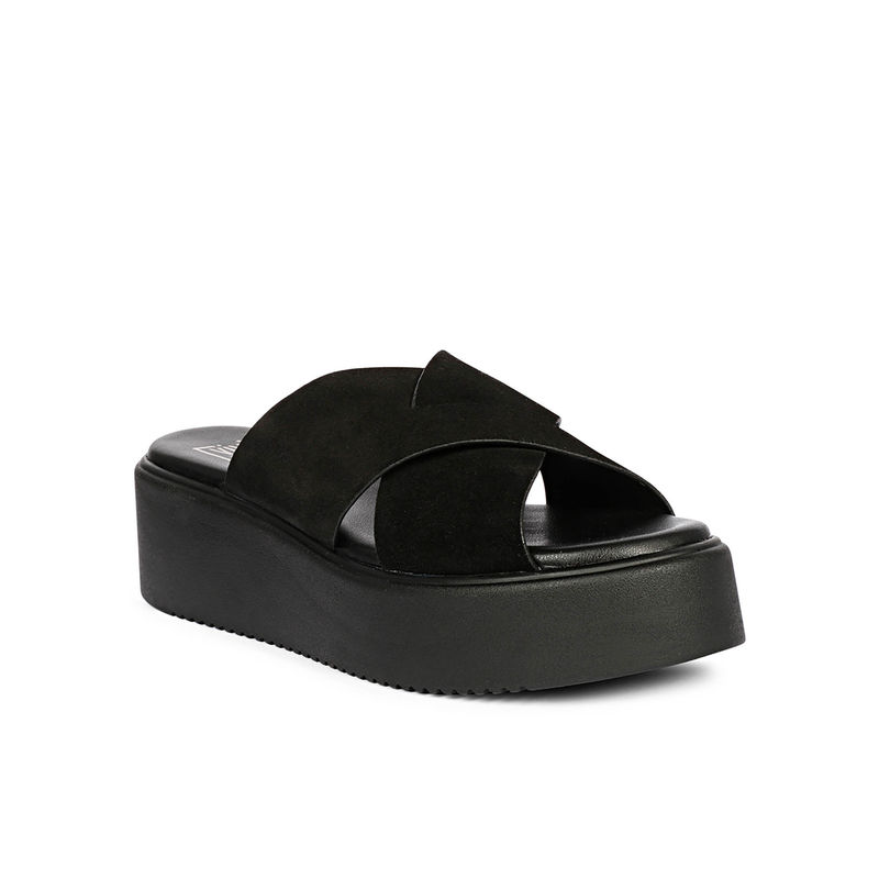 Viviblu Women Black Leather Wedges (EURO 36)