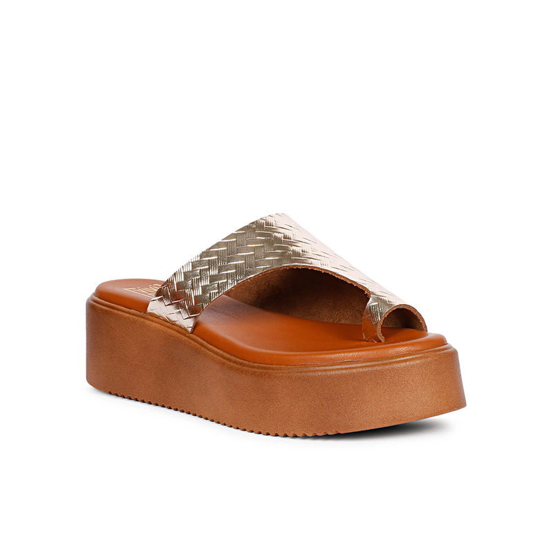 Viviblu Women Gold Leather Wedges (EURO 36)