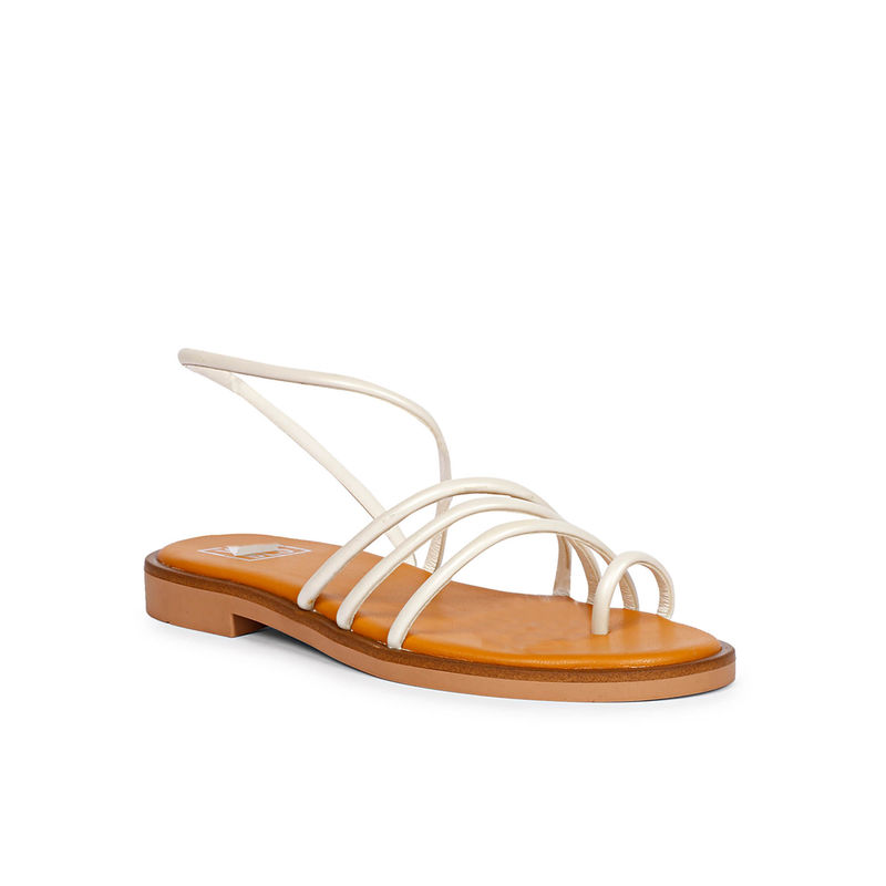 Viviblu Women White Leather Flat Sandals (EURO 36)
