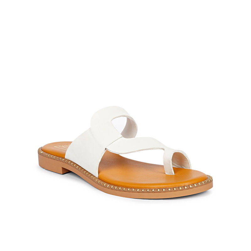 Viviblu Women White Leather Flat Sandals (EURO 36)