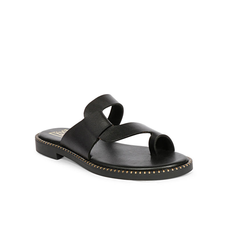 Viviblu Women Black Leather Flat Sandals (EURO 36)