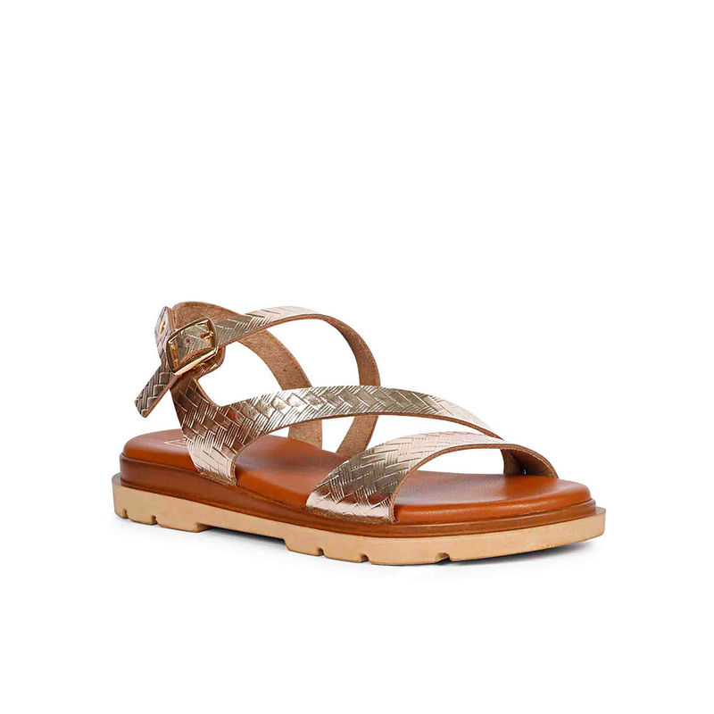 Viviblu Women Gold Leather Flat Sandals (EURO 36)
