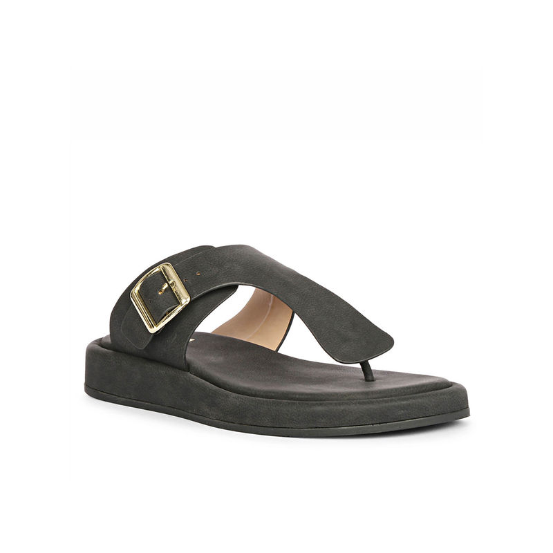 Viviblu Black Nubuck Leather Gold Buckle Sandals (EURO 36)
