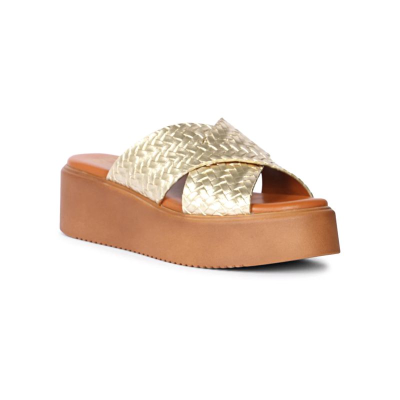 Viviblu Gold Embossed Pu Leather Platform Sandal Heels (EURO 37)