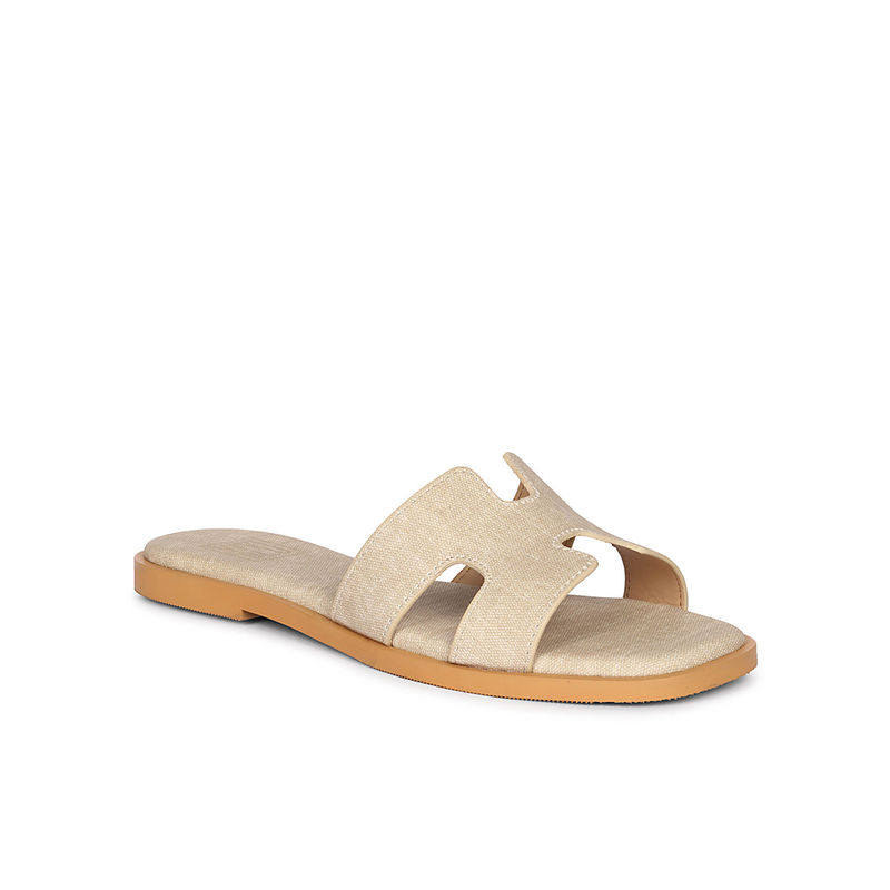 Viviblu Beige Denim Pu Leather Flats (EURO 36)