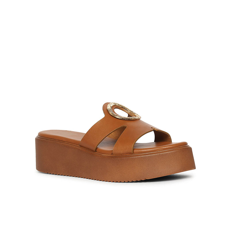 Viviblu Tan Leather Flat Platform Sandal Heels (EURO 36)