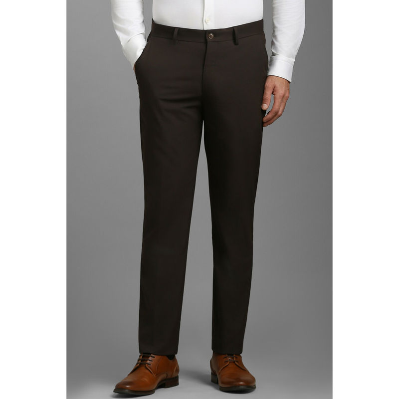 Louis Philippe Men Brown Slim Fit Solid Flat Front Formal Trouser (32)