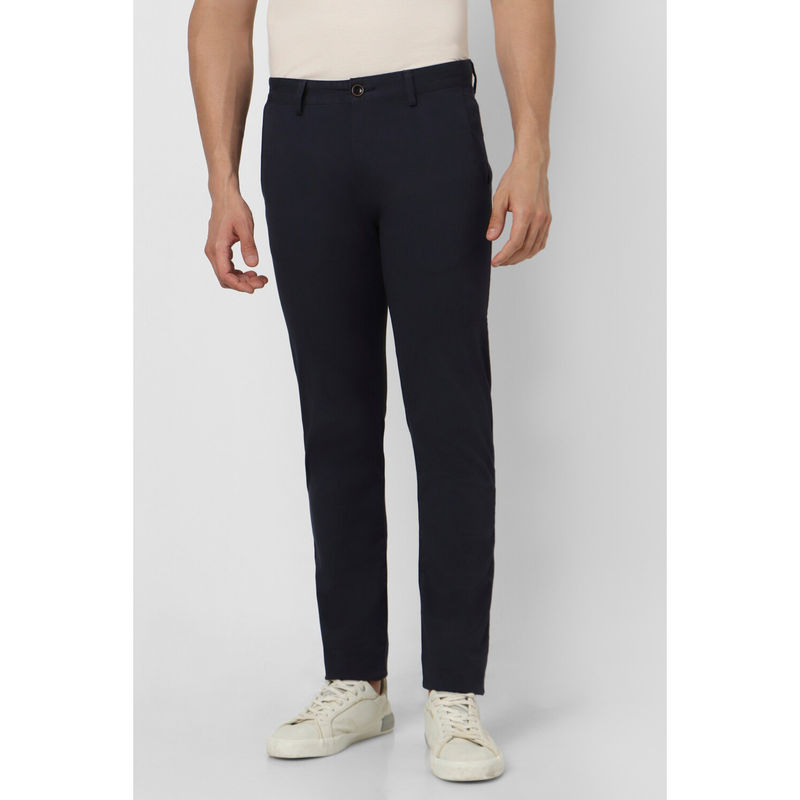 Peter England Men Navy Blue Solid Super Slim Fit Chinos (36)