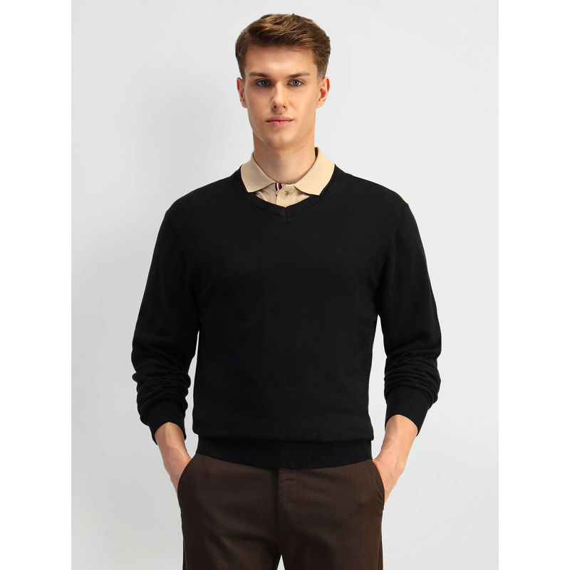 Arrow Black Solid Cotton Sweater (S)