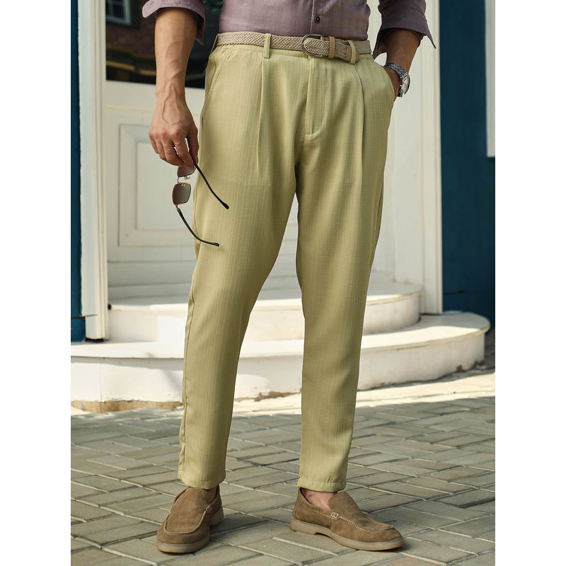 Campus Sutra Men Lime Green Linen-Blend Trousers (30)