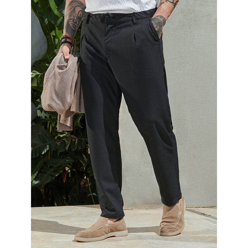 Campus Sutra Men Midnight Black Tactile-Pleated Trousers (36)