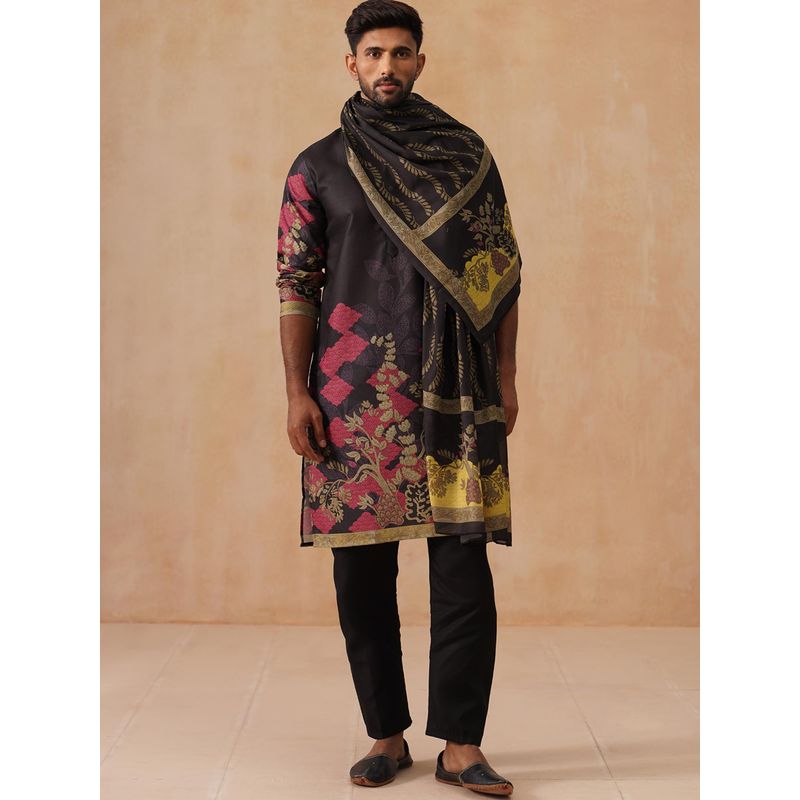 Jompers Black Silk Blend Regular Full Sleeves Kurta With Pyjama & Dupatta (XL)