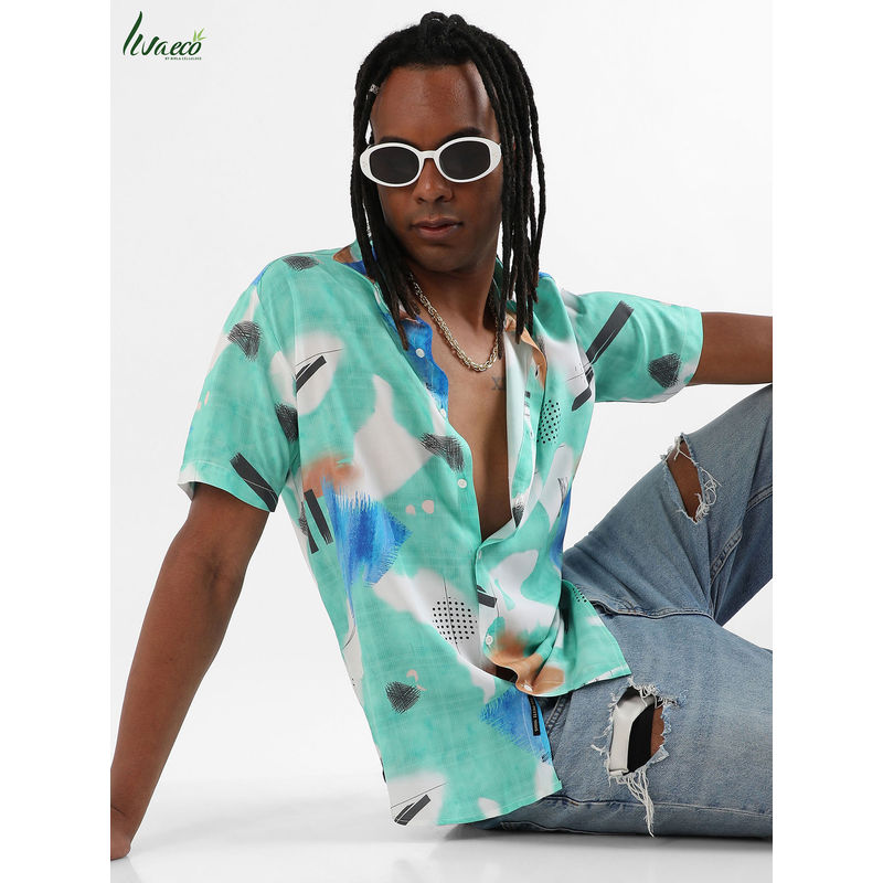 CAHOOT Men's EcoLiva Mint Green Abstract Strokes Shirt (L)