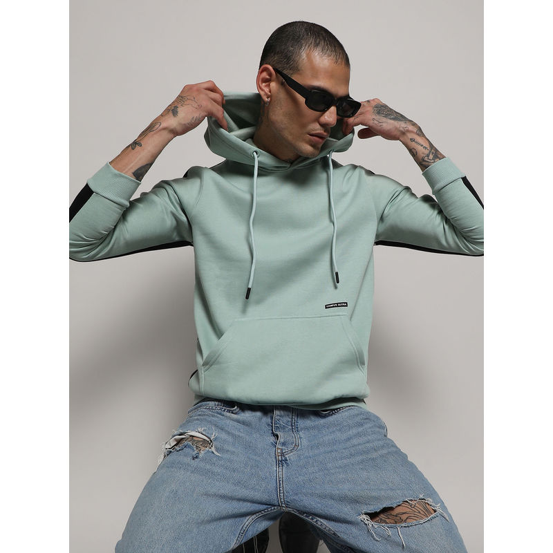 Campus Sutra Men's Sage Green Pullover Hoodie With Contrast Back (M)