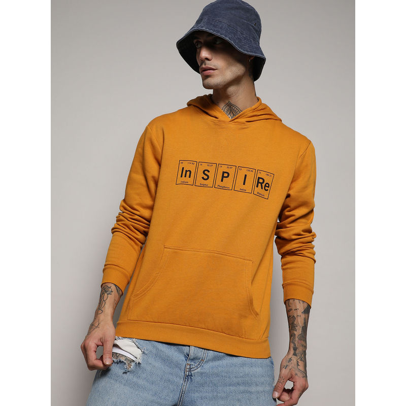 Campus Sutra Men's Mustard Yellow Inspire Hoodie With Kangaroo Pocket (S)