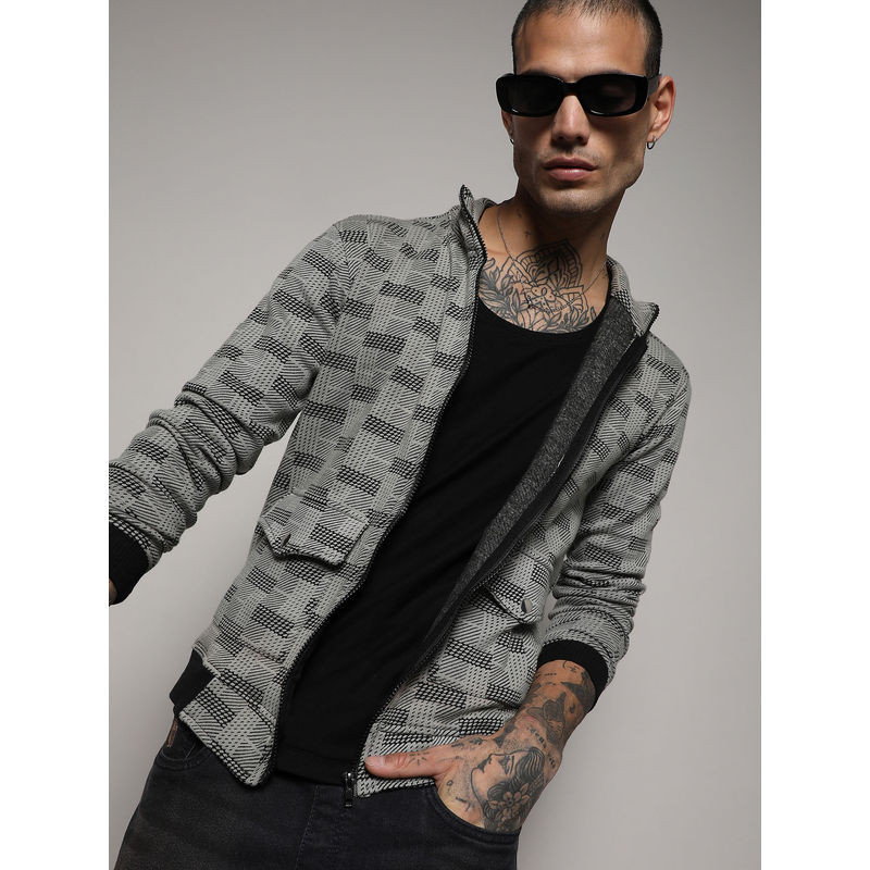 Campus Sutra Men's Grey Textured Jacket With Flap Pocket (S)