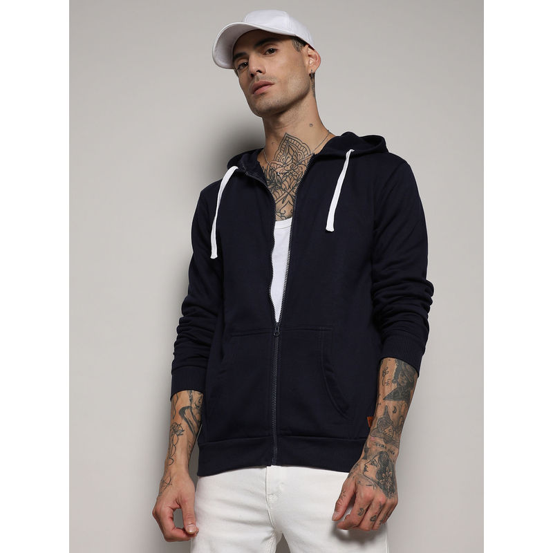 CAHOOT Men's Navy Blue Zip-Front Hoodie With Contrast Drawstring (S)