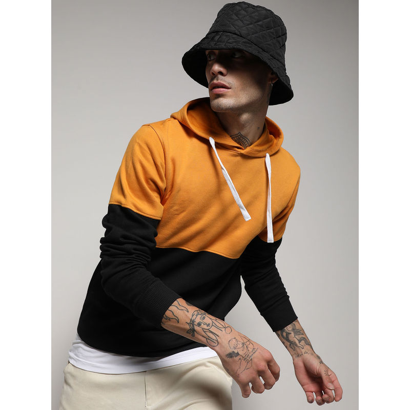 CAHOOT Men's Black & Mustard Yellow Pullover Hoodie With Ribbed Hem (S)