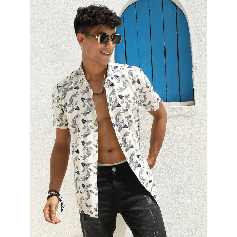 CAHOOT Men's Fish Print Button Up Shirt (XL)