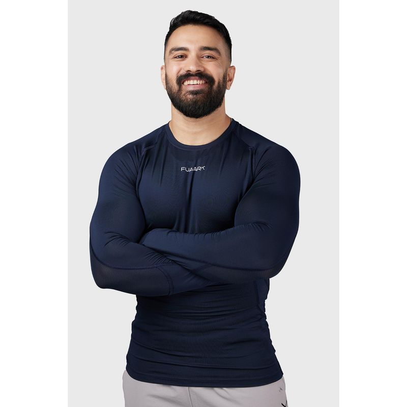 Buy FUAARK Mens Navy Blue Compression Fit Crew Neck Full Sleeve