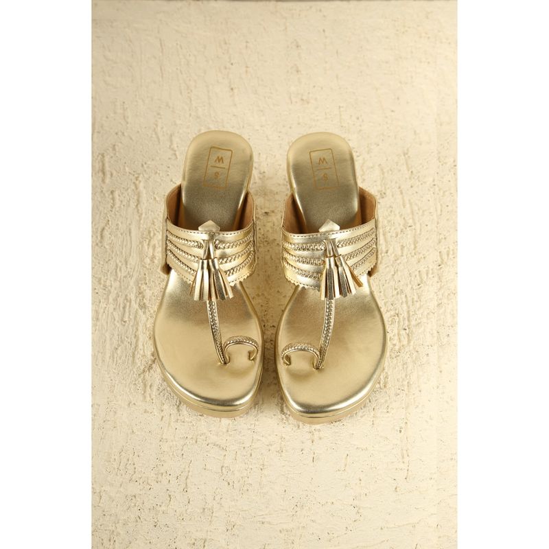 SANDALWALI Alia Gold Braided Wedges (EURO 36)