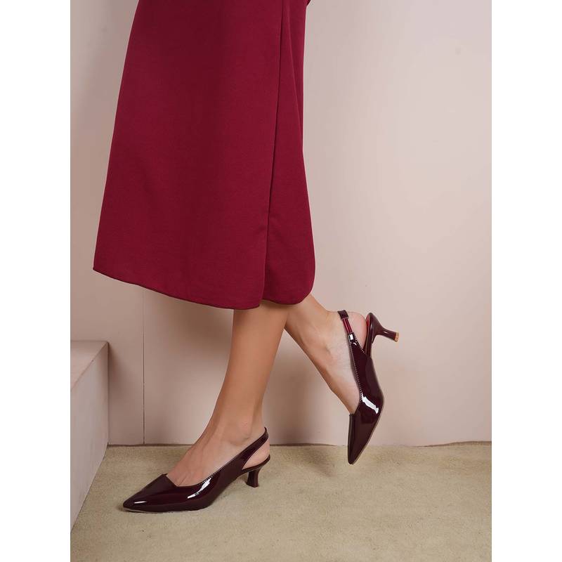 MOZAFIA Maroon Women's Heel Sandals (EU 36)