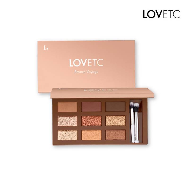 LOVETC Eyeshadow Palette with Brush, 9-in-1 Shades - Bronze Voyage