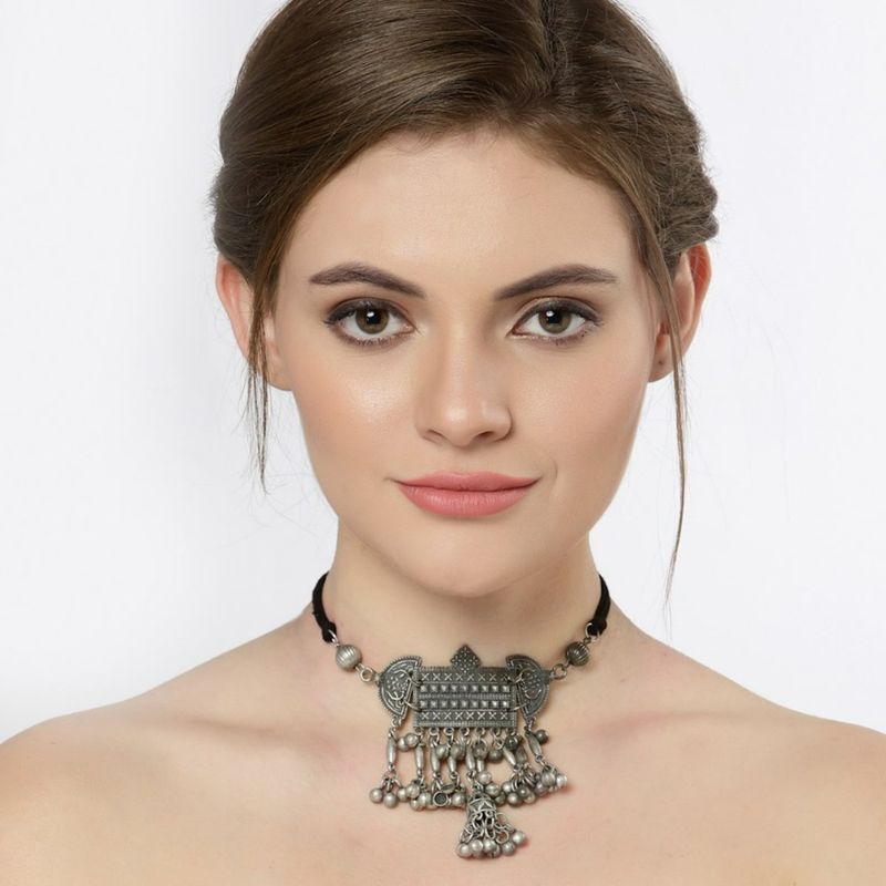 Moedbuille Antique Tribal Design Oxidised Silver Plated Handcrafted