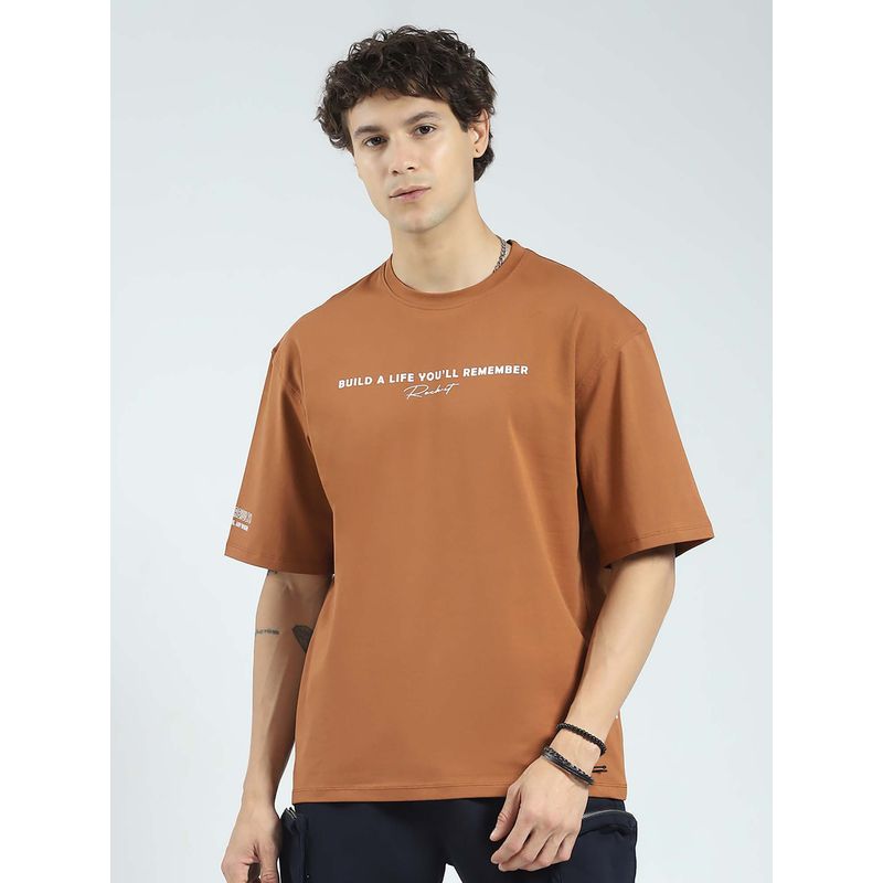 Rock.it Tan Printed Round Neck T-Shirt (XL)