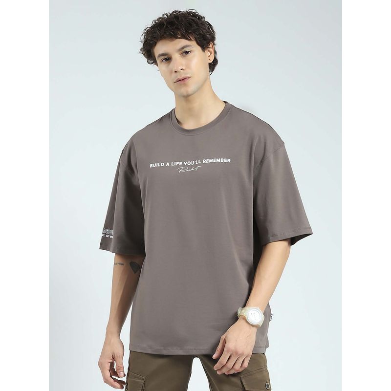 Rock.it Taupe Printed Round Neck T-Shirt (S)