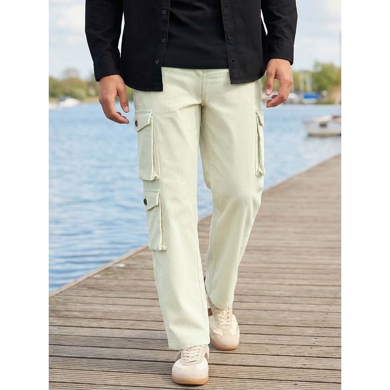 Bewakoof Men's Light Green Straight Fit Cargo Corduroy Pants (30)