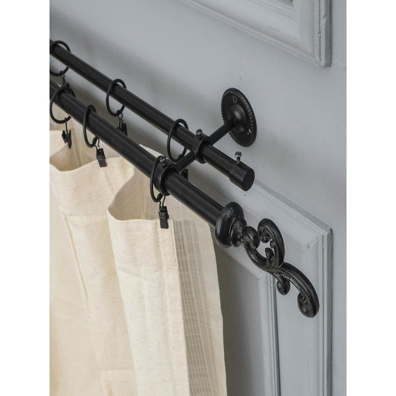 The Decor Mart 84"-144" Regal Metal Finial Extendable Double Curtain Rod Black 19Mm (Hardware Included)