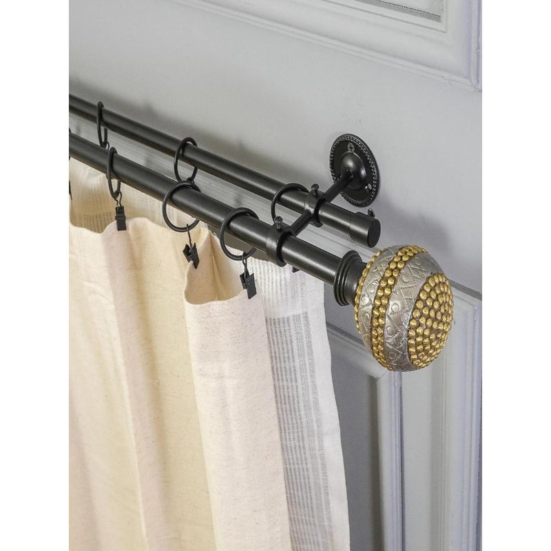 The Decor Mart 48"-88" Spectra Metal Extendable Double Curtain Rod Black 19Mm (Hardware Included)