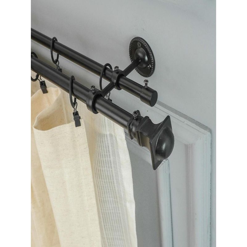 The Decor Mart 48"-88" Metal Half Round Finial Extendable Double Curtain Rod Black 19Mm (Hardware Inc.)