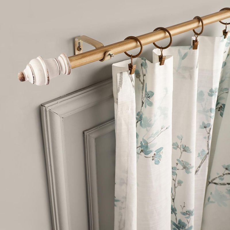 The Decor Mart Extendable Single Curtain Rod White Vintage Wooden Finial Hardware (48-88 Inch)