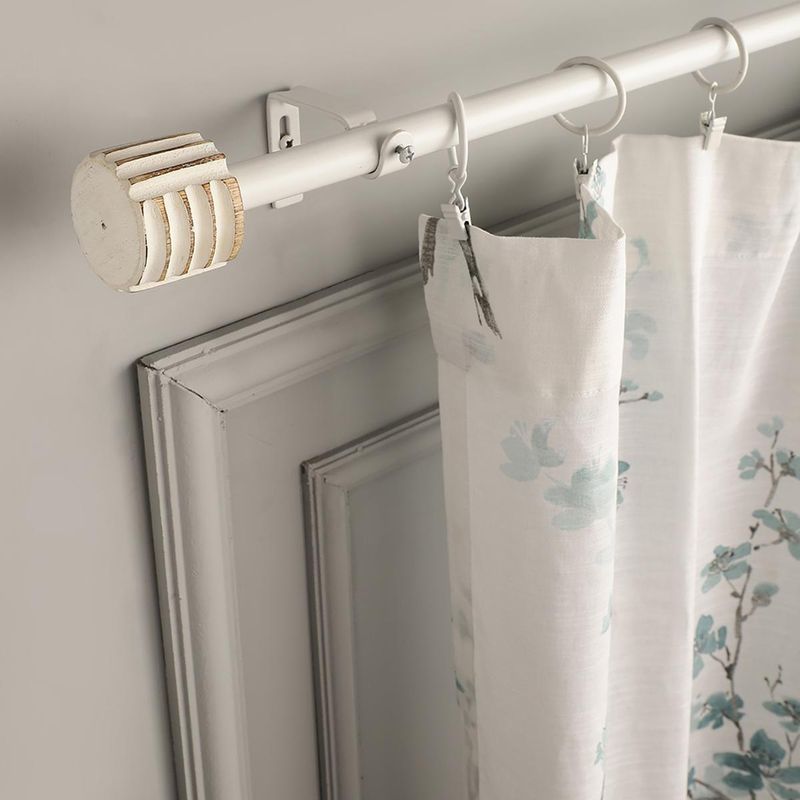 The Decor Mart Extendable Single Curtain Rod Linear White Distressed Finial Hardware (48-88 Inch)