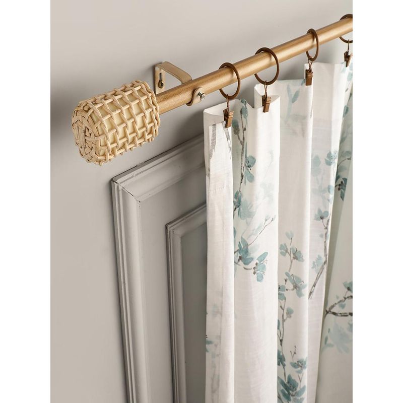 The Decor Mart Extendable Single Curtain Rod with Drum Cane Wrap Finial Hardware (84-144 Inch)