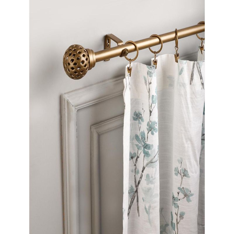 The Decor Mart 48"-88" Perforated Gold Metal Finial Extendable Curtain Rod Gold 19Mm (Hardware Included)