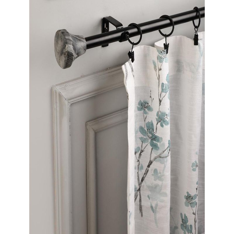 The Decor Mart 48"-88" Marble Hex Finial Extendable Curtain Rod Black 19Mm (Hardware Included)