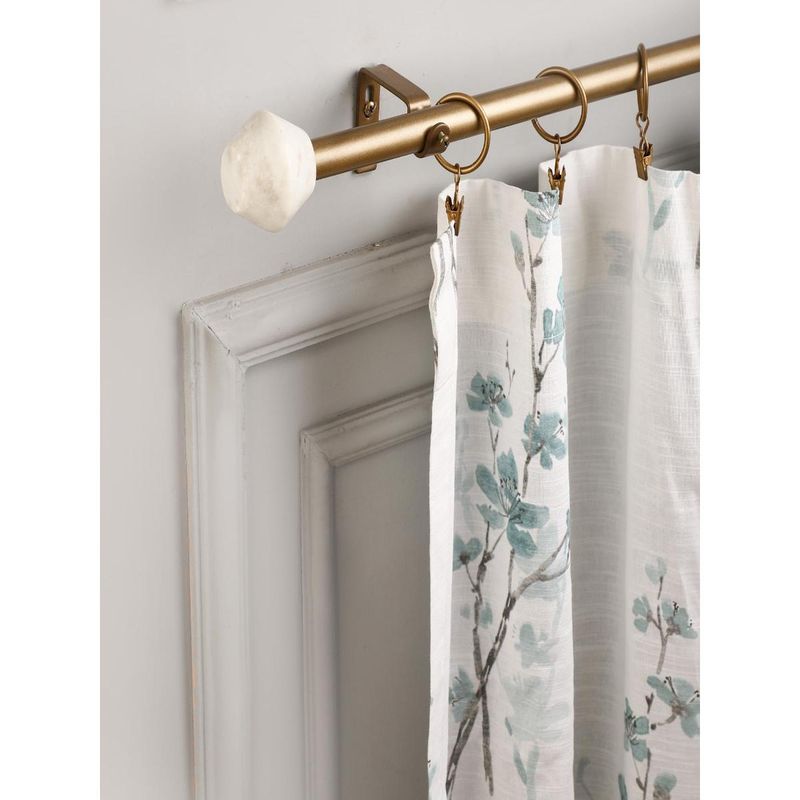 The Decor Mart Extendable Single Curtain Rod with Marble Hex Finial Hardware (48-88 Inch)