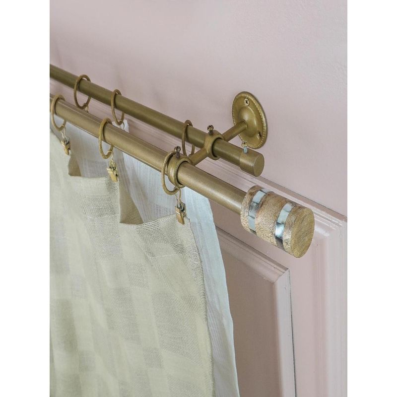 The Decor Mart 48"-88" Mop & Wood Blend Finial Extendable Double Curtain Rod Golden 19Mm (Hardware Inc.)