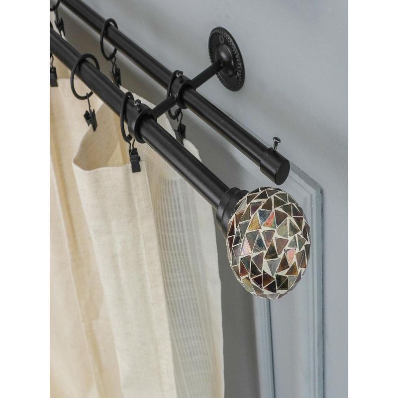 The Decor Mart 48"-88" Antique Glass Finial Extendable Double Curtain Rod Black 19Mm (Hardware Included)