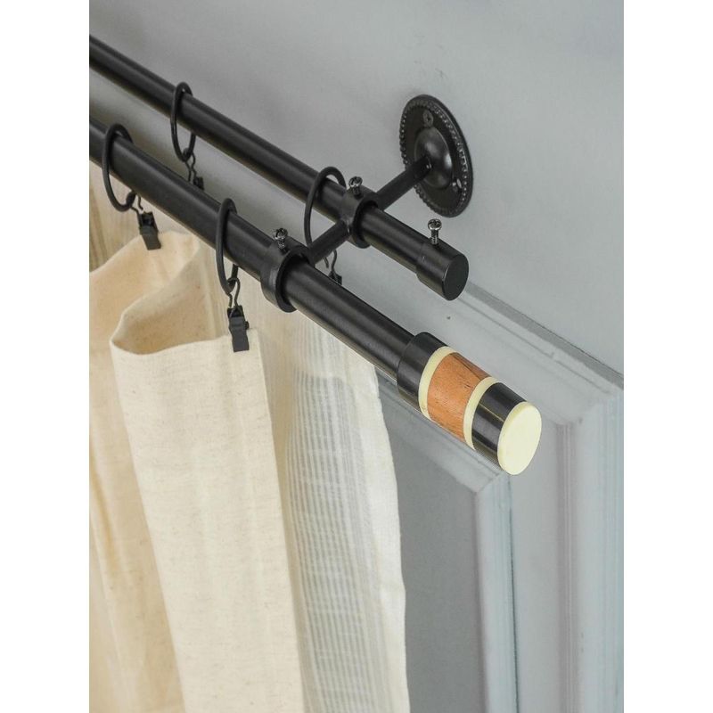 The Decor Mart 48"-88" Bw Wood Finial Extendable Double Curtain Rod Black 19Mm (Hardware Included)
