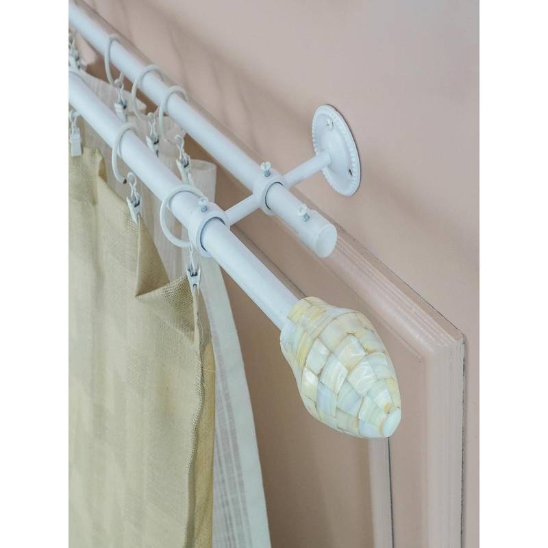 The Decor Mart 48"-88" Tusky Mop Finial Extendable Double Curtain Rod White 19Mm (Hardware Included)