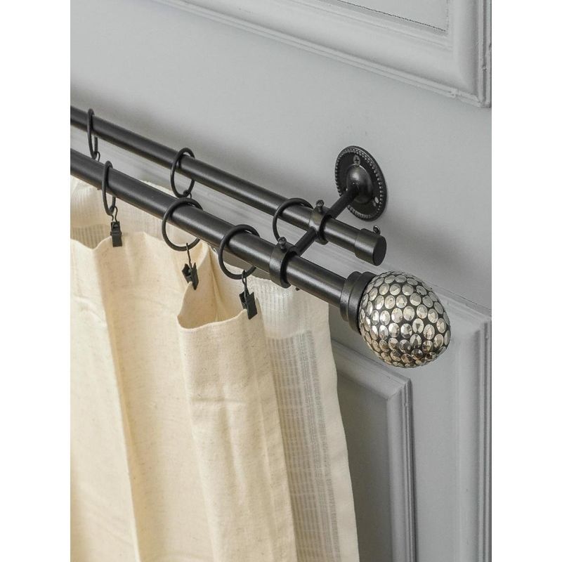 The Decor Mart 48"-88" Metal Stud Finial Extendable Double Curtain Rod Black 19Mm (Hardware Included)