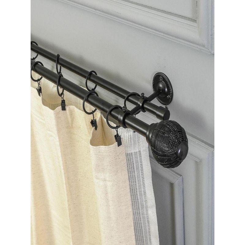 The Decor Mart 84"-144" Metal Weave Finial Extendable Double Curtain Rod Black 19Mm (Hardware Included)
