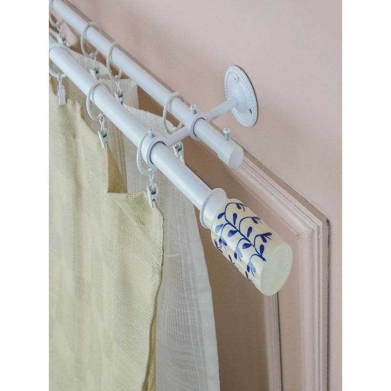 The Decor Mart 48"-88" Handpainted Cylinder Ceramic Finial Extendable Double Curtain Rod White 19Mm